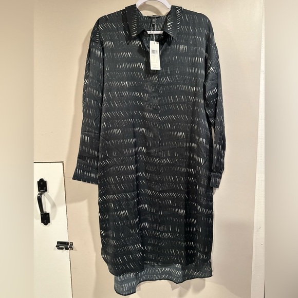 Eileen Fisher Silk Organic Cotton Dash Shirtdress Silk Lightweight Black Medium - Picture 5 of 17